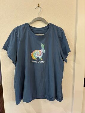 Life Is Good Blue Tee with Tie-Dye Bunny Graphic 🐰